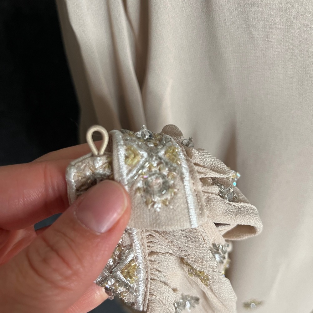 Chicos Beaded Boho Tunic Blouse Beige Champagne Sequin Top Size 3 XL 16/18 - Picture 3 of 8
